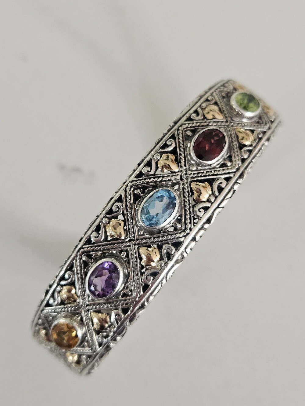 Robert Manse Sterling Silver 18K Gold Multi Gemstone  Cuff Bracelet 6.75" Wrist